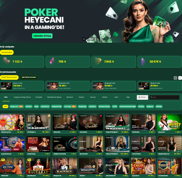 inagaming casino bölümü ve oyunları masaüstü görüntüsü
